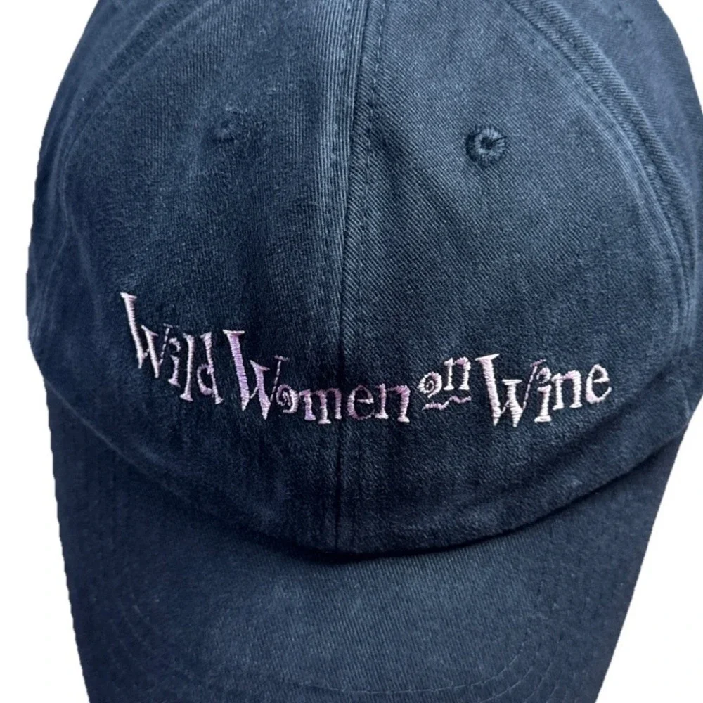 Wild Women On Wine Hat Cap Embroidered Letters Adjustable Strap Black 6 Panel